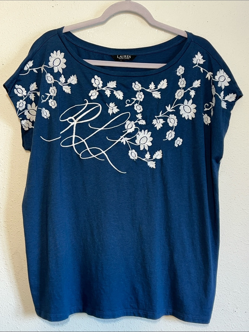RALPH LAUREN Floral-Embroidered Jersey Tee Size 1X - Picture 3 of 12